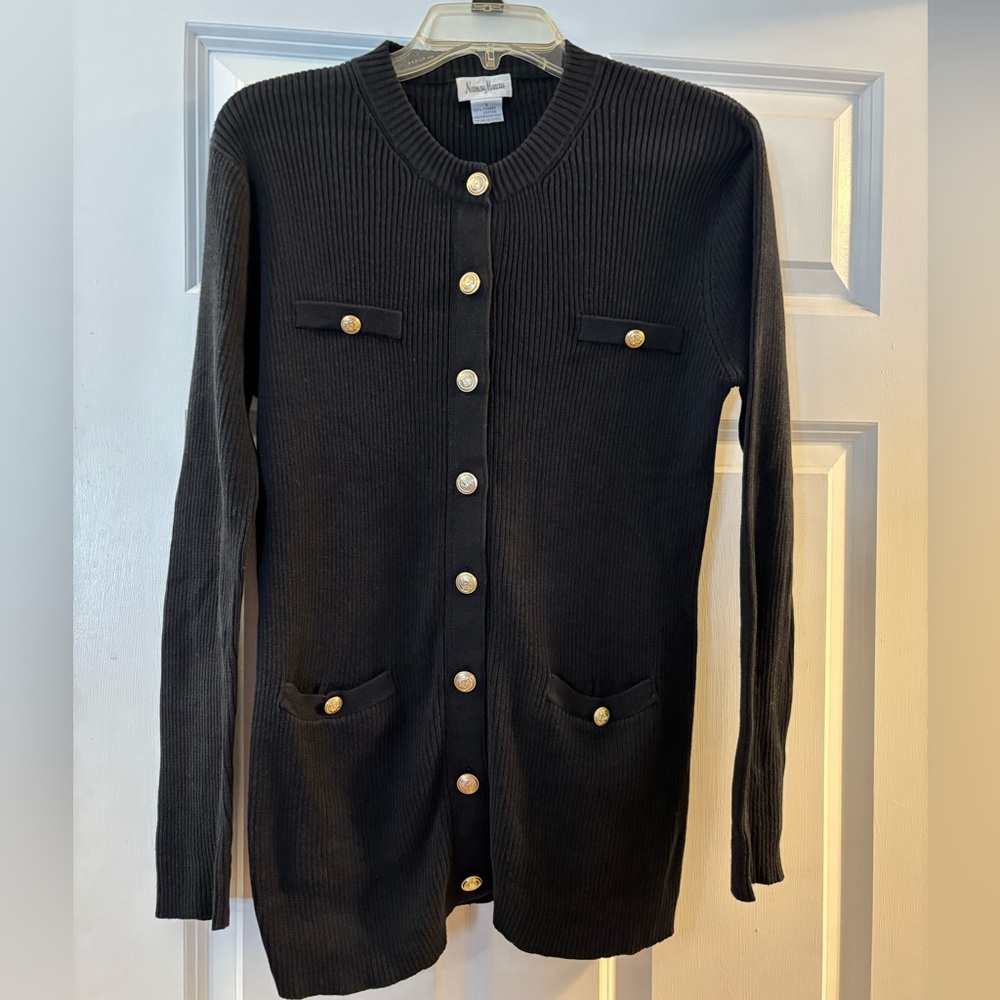 Vintage Neiman Marcus Black Cardigan with‎ Gold Buttons